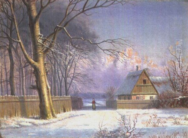 Der Winterspaziergang Oil Painting by Anders Andersen-Lundby