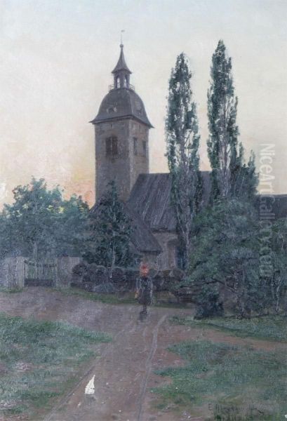 Flicka Vid Kyrka Oil Painting by Erik Abrahamsson