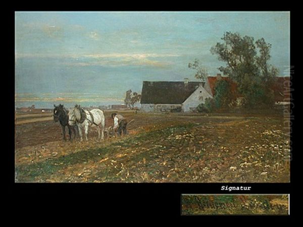 Bauer Beim Pflugen Oil Painting by Anders Andersen-Lundby