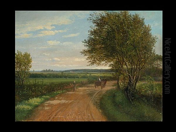 Pferdegespann Auf Sommerlicher Landstrasse Oil Painting by Anders Andersen-Lundby