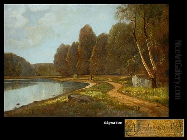 Spaziergang An Einem Gewasser Oil Painting by Anders Andersen-Lundby