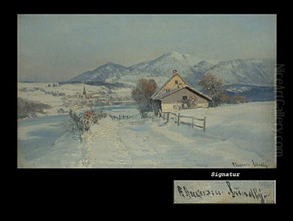 Alpenlandschaft Mit Ortschaft Im Schnee Oil Painting by Anders Andersen-Lundby