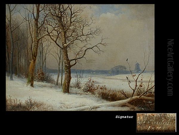 Winterlandschaft Mit Windmuhle Oil Painting by Anders Andersen-Lundby