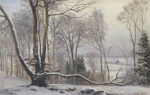 Vinterlandskab Oil Painting by Anders Andersen-Lundby