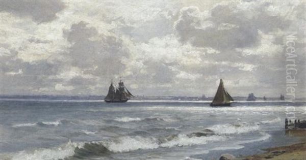 Segelschiffe Vor Der Kuste Oil Painting by Anders Andersen-Lundby