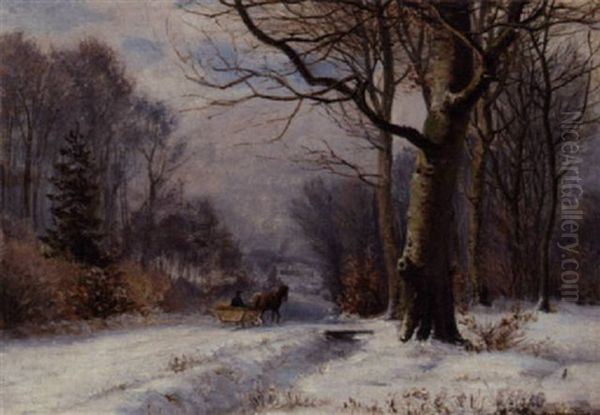 Kanekorsel I En Vinterskov Oil Painting by Anders Andersen-Lundby