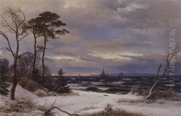 Nordsjaellandsk Kystparti Med Udsigt Mod Svenskekysten, Vinter Oil Painting by Anders Andersen-Lundby