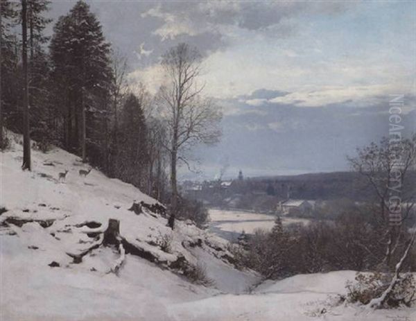 Vinterlandskab Med Munchen I Baggrunden Oil Painting by Anders Andersen-Lundby