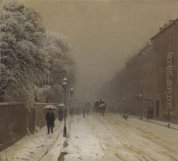 Winterliche Strase In Kopenhagen Oil Painting by Anders Andersen-Lundby