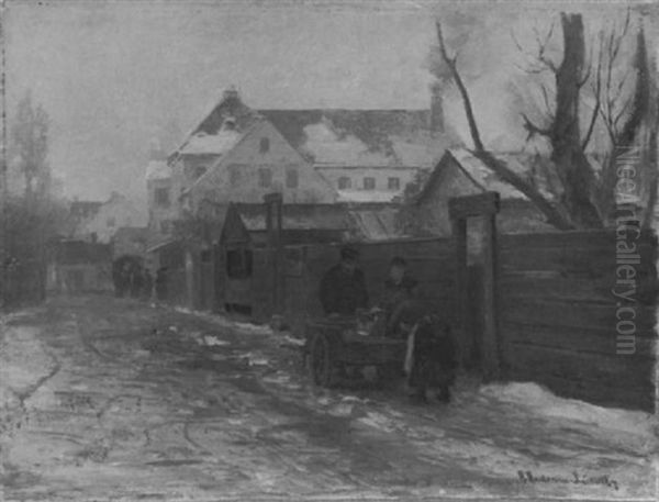 Winterliche Strassenszene Oil Painting by Anders Andersen-Lundby