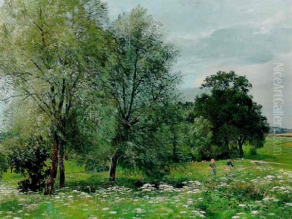 Sommereng Med Born, Der Plukker Blomster Oil Painting by Anders Andersen-Lundby