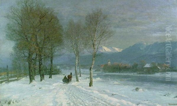 Winter In Oberbayern Oil Painting by Anders Andersen-Lundby