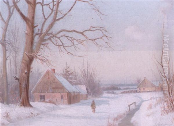 En Vinterdag Pa Landet Oil Painting by Anders Andersen-Lundby