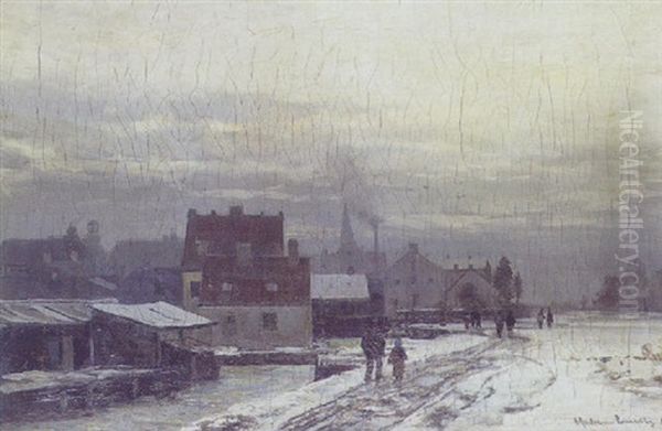 Vinterdag I Udkanten Af En Tysk By Antagelig Munchen Oil Painting by Anders Andersen-Lundby