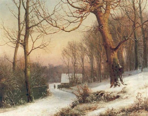 Vinterlandskap Oil Painting by Anders Andersen-Lundby