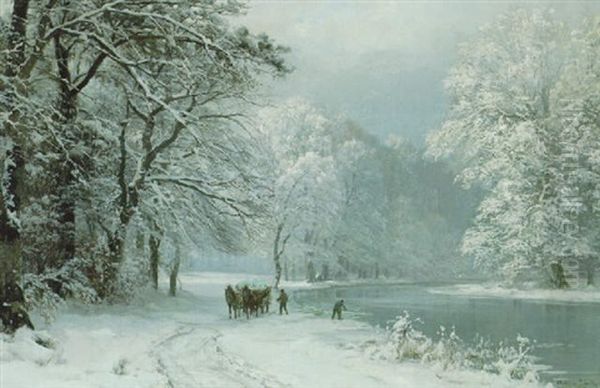 Vinterlandskap Med Isbargare Och Hastekipage Oil Painting by Anders Andersen-Lundby