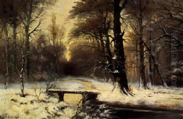 Skovparti Vinter Oil Painting by Anders Andersen-Lundby