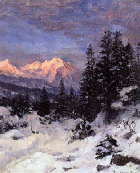 Alpengluh Oil Painting by Anders Andersen-Lundby