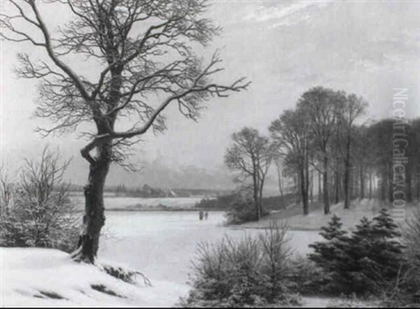 Winterlandschaft Mit Verschneitem Wald Oil Painting by Anders Andersen-Lundby