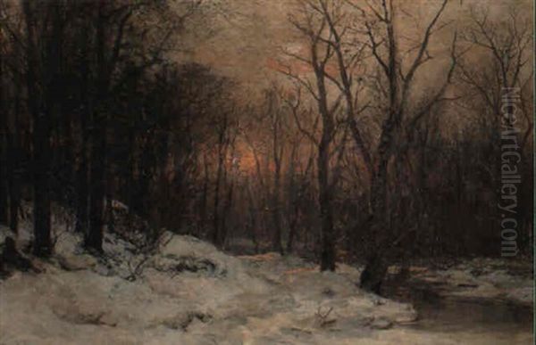 A Woodland Clearing At Sunset Oil Painting by Anders Andersen-Lundby