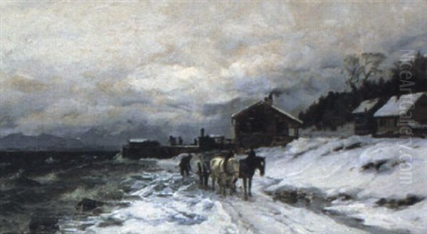 Die Eisblockschneider Oil Painting by Anders Andersen-Lundby