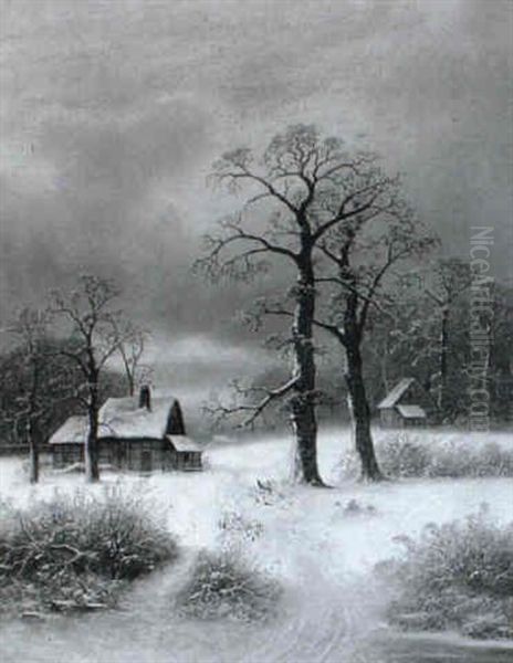 Urolig Vinteraften Mellem Erholm Og Lyngby Oil Painting by Anders Andersen-Lundby