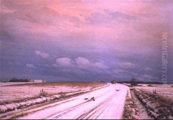 Winter Landscape With Horse And Cart Oil Painting by Anders Andersen-Lundby