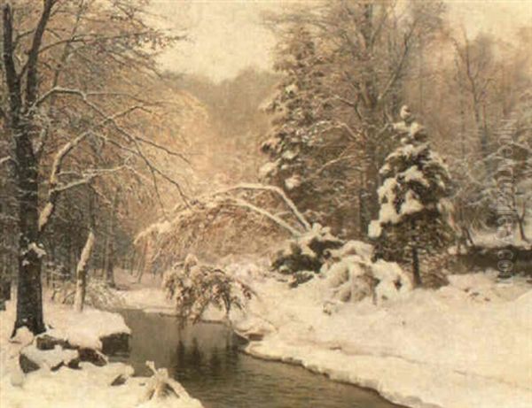 Skovparti Med +l+b, Vinter Oil Painting by Anders Andersen-Lundby