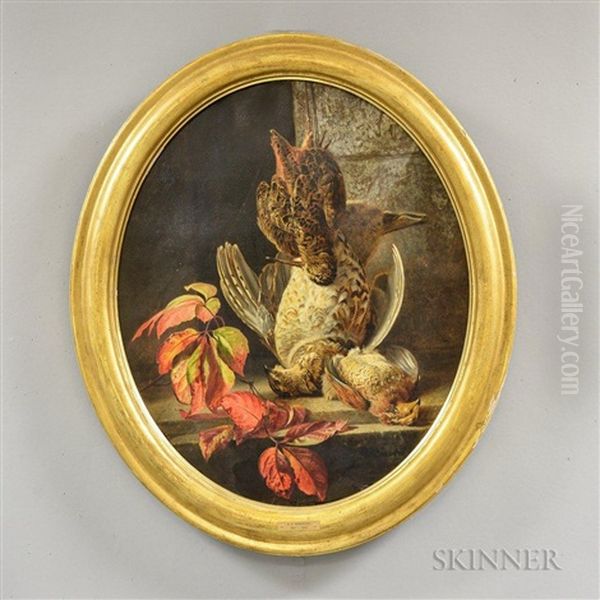 Hanging Game Birds With Sprig Of Autumn Leaves Oil Painting by Abraham Archibald Anderson