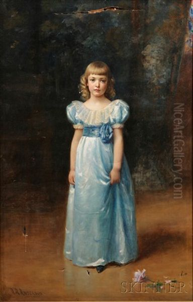 Portrait Of A Standing Girl In Blue Oil Painting by Abraham Archibald Anderson