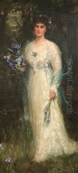 The Iris Garden, The Artist's Wife, Mrs Goldsborough Anderson Oil Painting by Charles Goldsborough Anderson