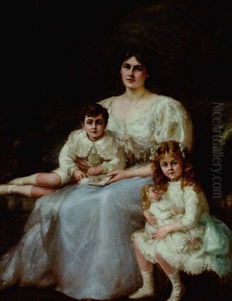 Portrait Of Ada Scott And Her Two Children Oil Painting by Charles Goldsborough Anderson