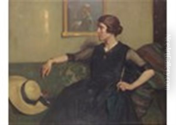 Portrait Of A Woman, Seated, The Artist Reflected In The Mirror Oil Painting by James Bell Anderson