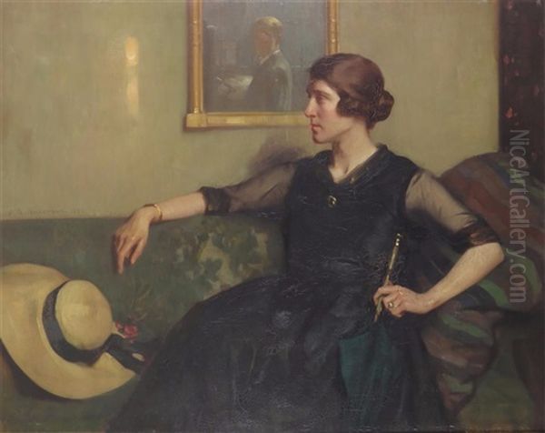 Portrait Of A Woman, Seated, The Artist Reflected In The Mirror Oil Painting by James Bell Anderson