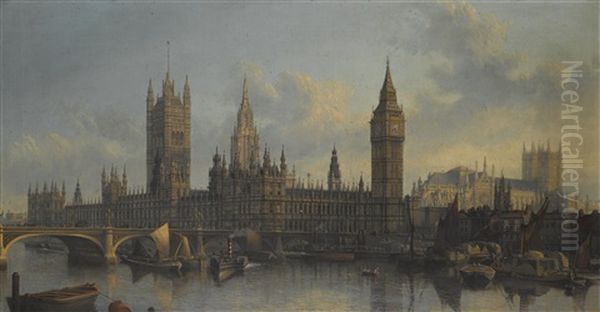 The Palace Of Westminster From The Thames Oil Painting by John Macvicar Anderson