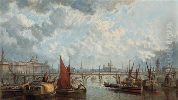 A London Panorama, With A View Of Somerset House, St. Paul's And The Waterloo Bridge Oil Painting by John Macvicar Anderson