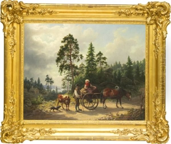 Pa Fard Till Varnamo Marknad (+ Sjalvportratt, Smllr; 2 Works) Oil Painting by Nils Anderson