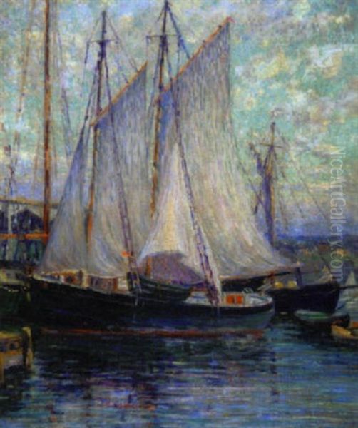 Drying Sails, Gloucester by Oscar Anderson