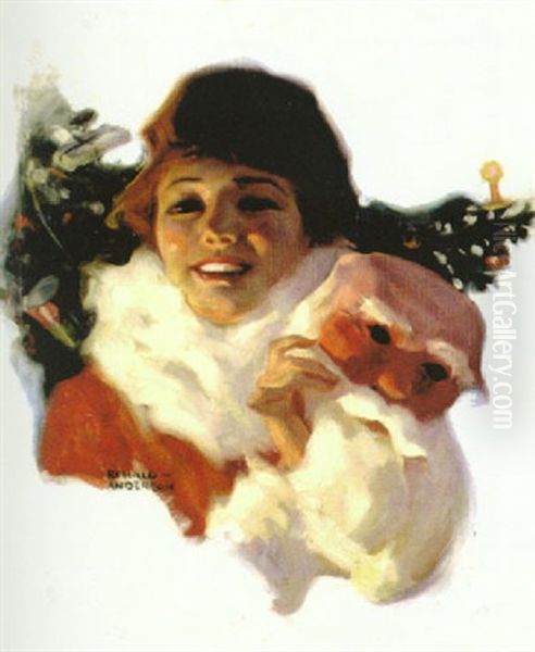 Beautiful Woman Removing Santa Claus Mask Oil Painting by Ronald Lee Anderson