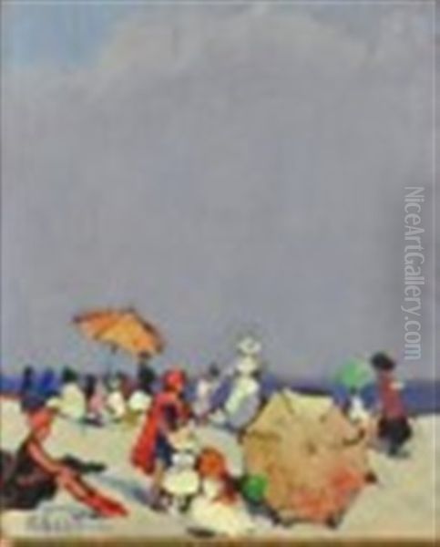 Beach Scene Oil Painting by Ruth A. (Temple) Anderson