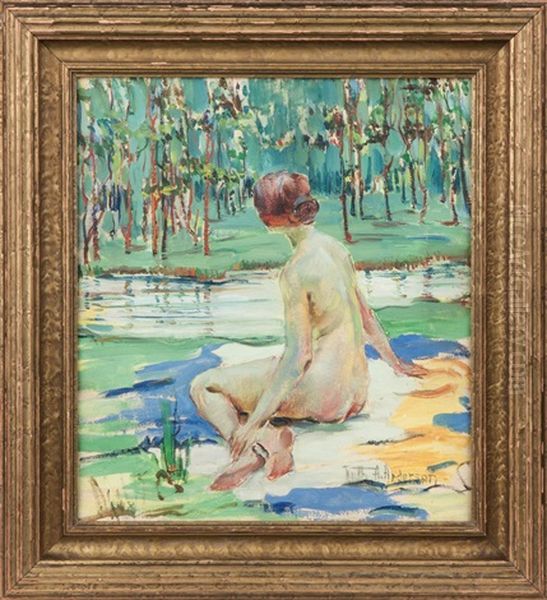 Seated Nude In Landscape Oil Painting by Ruth A. (Temple) Anderson