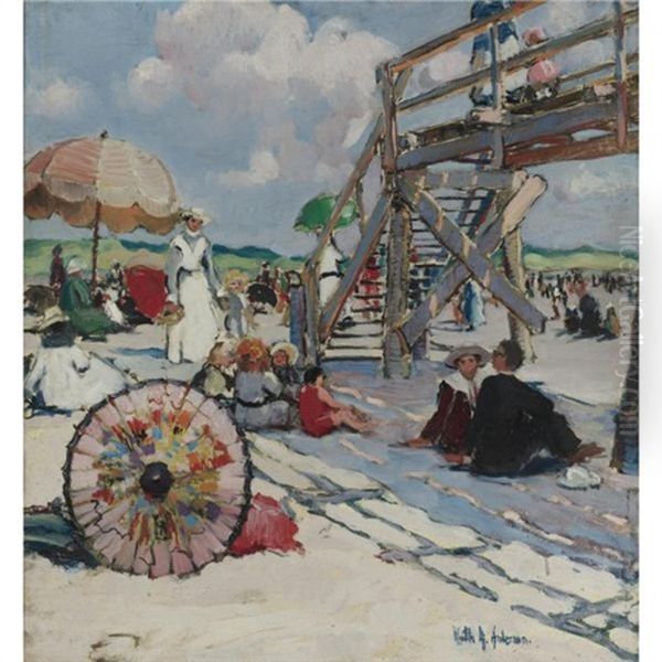 Beach At Gloucester Oil Painting by Ruth A. (Temple) Anderson