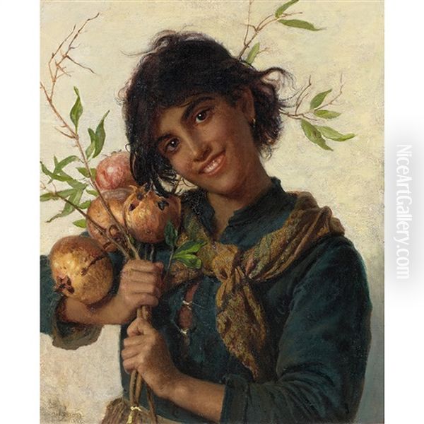 Jeune Fille Aux Grenades Oil Painting by Sophie Anderson