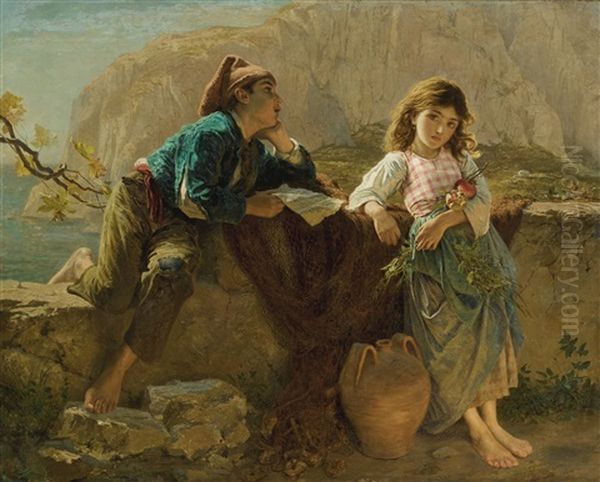 Fisherman's Children, Capri Oil Painting by Sophie Anderson