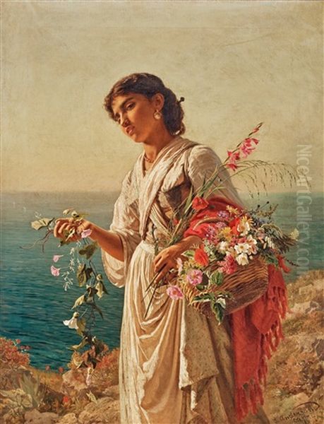 Flower Girl, Scene From Capri Oil Painting by Sophie Anderson