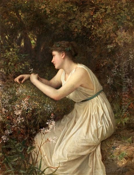 Antikiserande Kvinna I Blomsterlund Oil Painting by Sophie Anderson