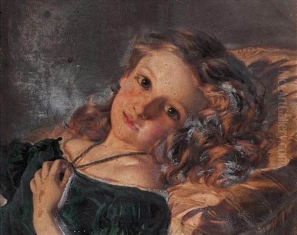 A Girl Reclining Oil Painting by Sophie Anderson