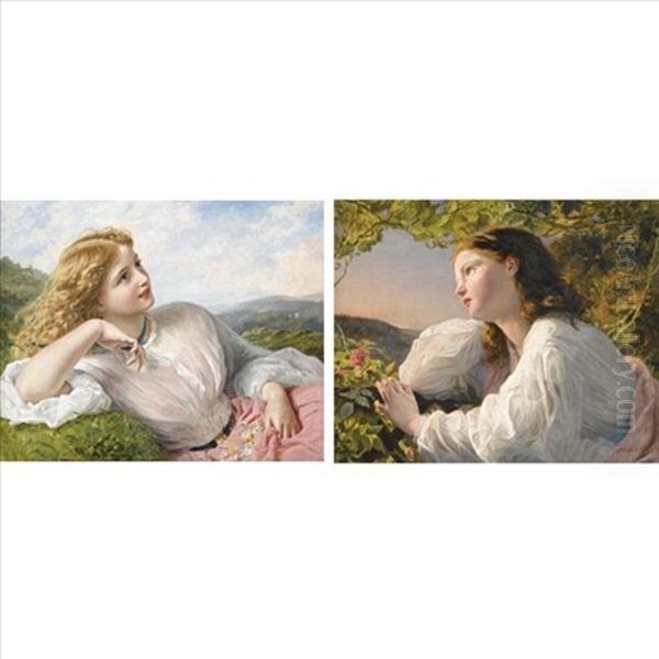 The Song Of The Nightingale (+ The Song Of The Lark, 1865; Pair) Oil Painting by Sophie Anderson