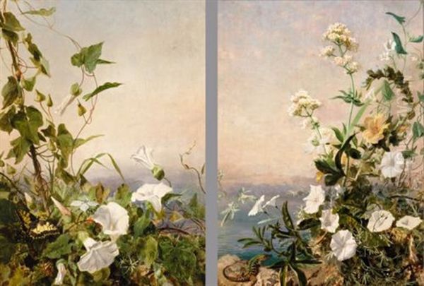 Still Life Of Flowers, Capri (+ Another Similar; Pair) Oil Painting by Sophie Anderson