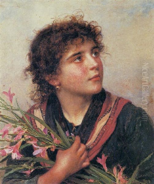 Portrait Of A Girl With Lilies Oil Painting by Sophie Anderson